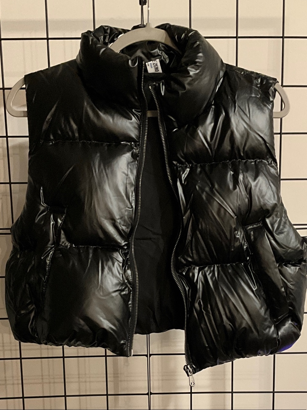Double Zero New Women's Shiny Black Puffer Vest - Quilted High-Collar Vest